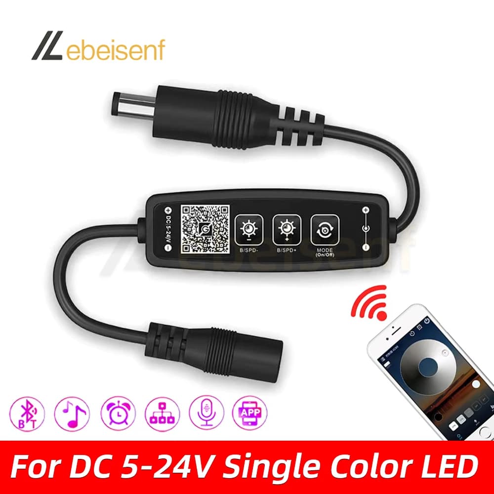 Bande lumineuse LED couleur unique, DC 5V 12V 24V 3A, application Bluetooth intelligente, musique, m