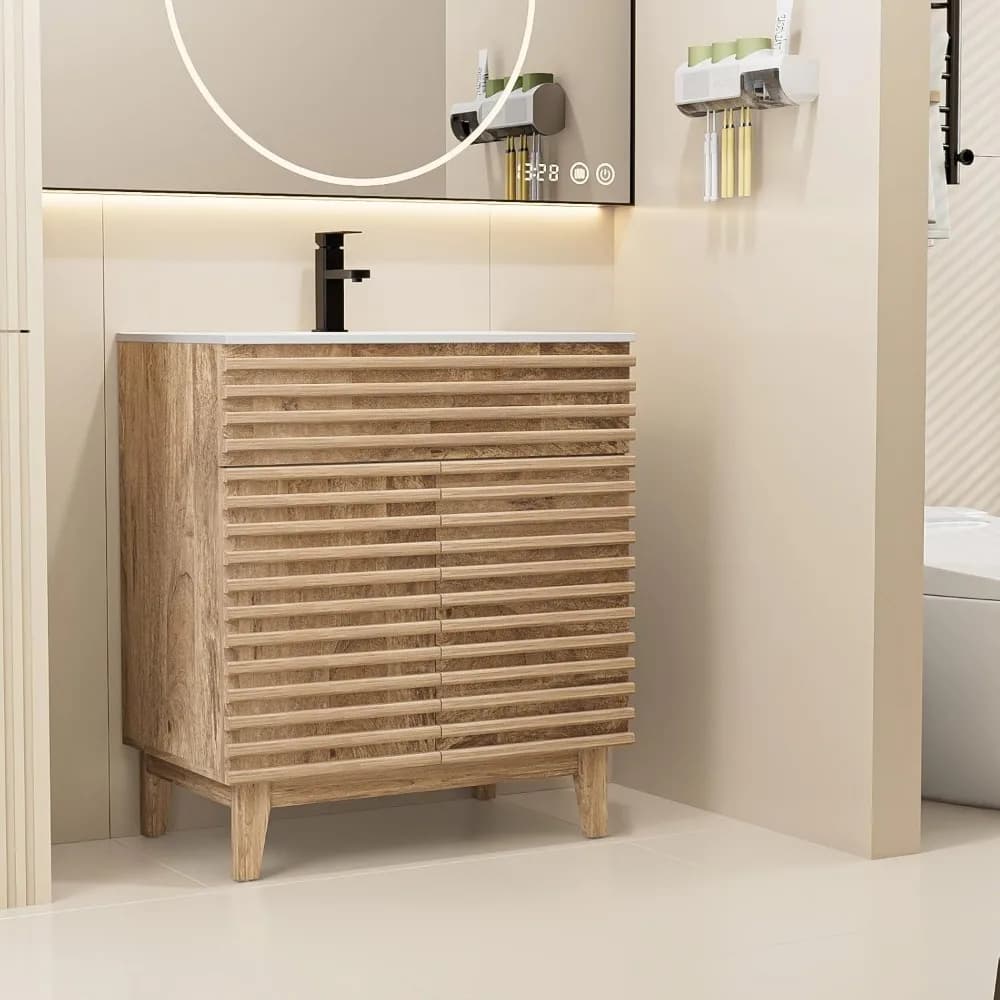 30 vanités de salle de bain avec lavabo combiné, armoire de rangement du milieu du siècle avec rayur