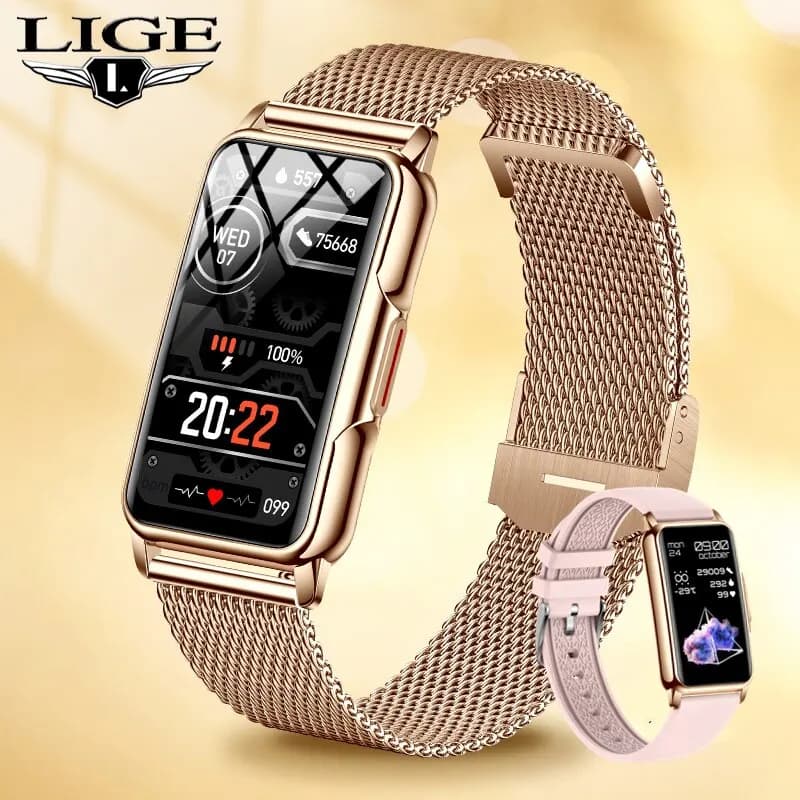 LIGE Montre Intelligente Femmes Plein Écran Tactile Bluetooth Appel IP67 Étanche Sport Fitness Track