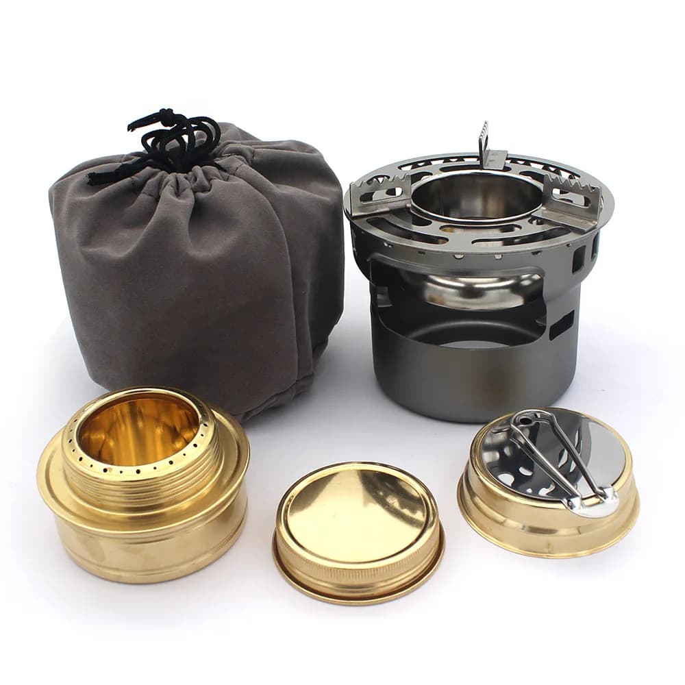 Réchaud à alcool de Camping avec sac de rangement, brûleur groupé coupe-vent haute puissance pour sa