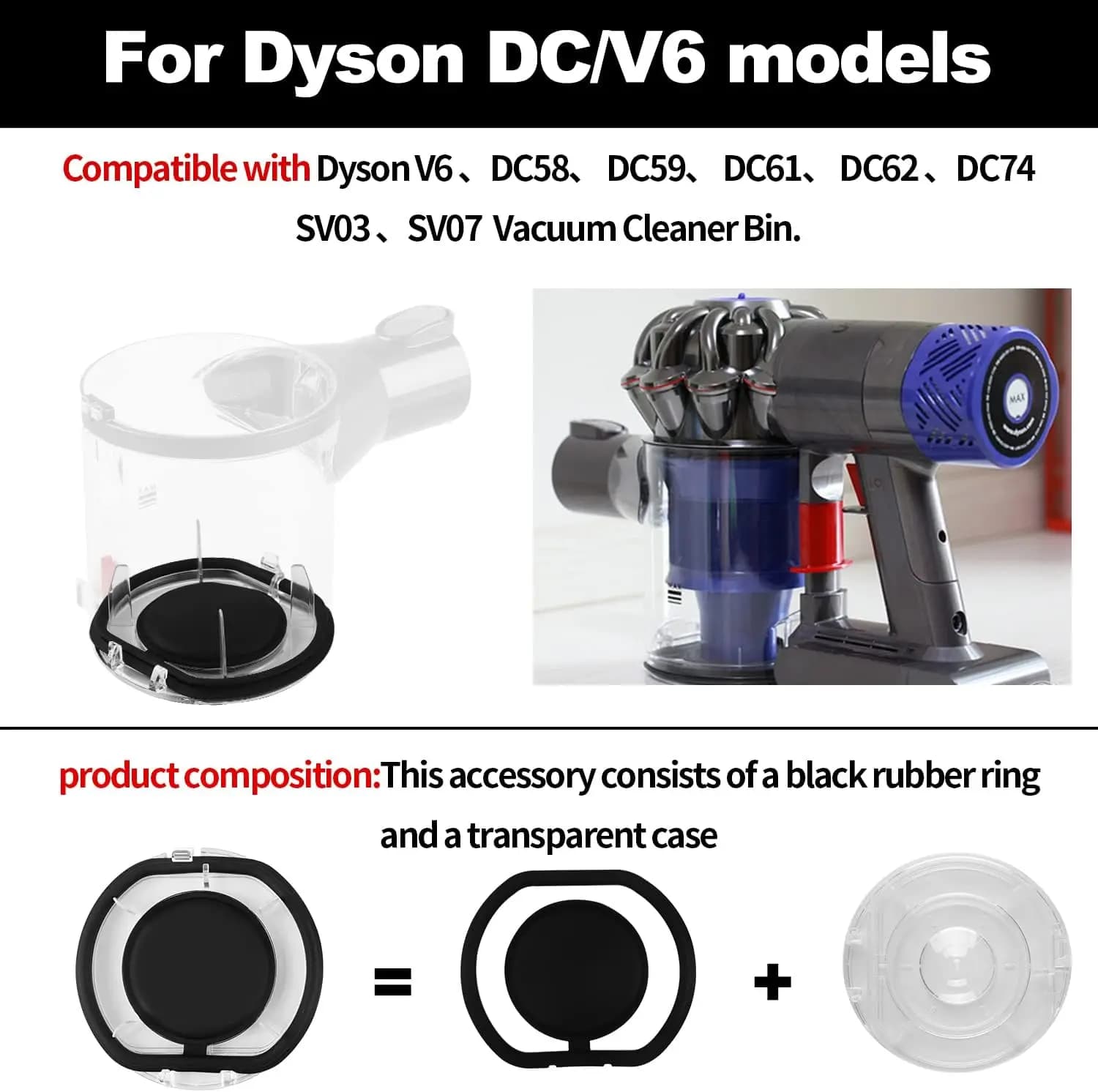 Couvercle de bac à poussière pour aspirateur Dyson V6 DC58 DC59 DC62 DC74, couvercle inférieur de se