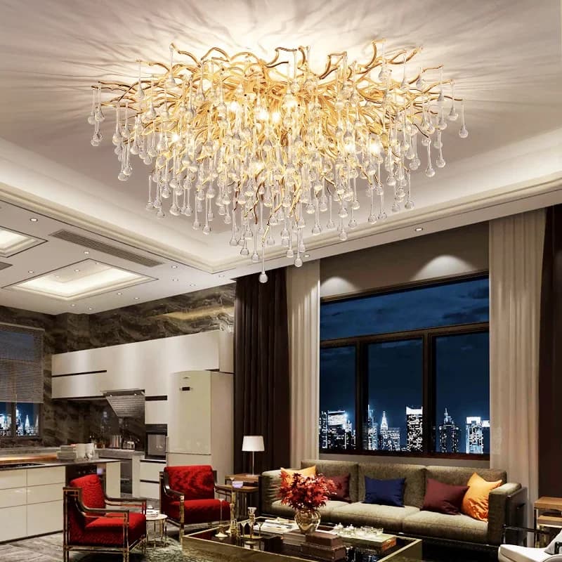 Lustres en cristal de luxe nordique royal, or, chrome, goutte d'eau, suspension, salon, hôtel, hall,