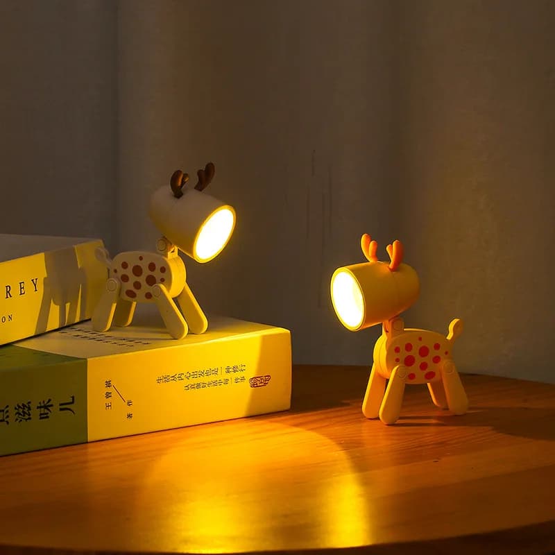 Mini veilleuses Led pliante lampe de bureau dessin animé mignon chien de compagnie cerf forme veille