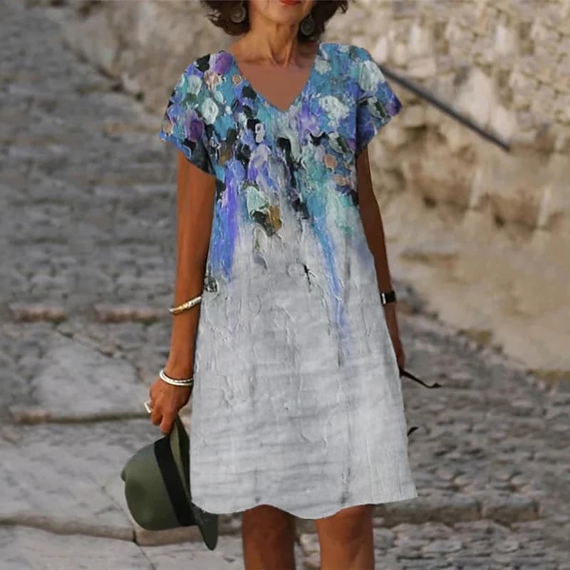 Robes imprimées florales paon 3D pour femmes, nouvelle mode d'été 2022, manches courtes, col en v, r
