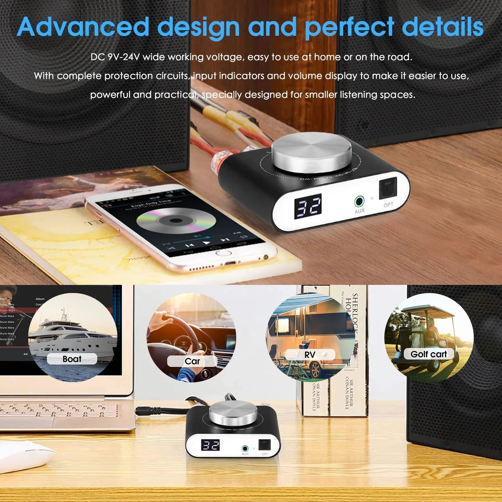 Nobsound Q10 Mini amplificateur numérique AUX/optique Bluetooth 5.0 récepteur HiFi classe D amplific