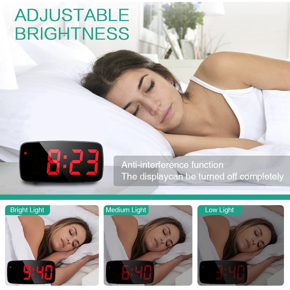 Réveil numérique ORIA avec affichage LED, commande vocale, fonction snooze, affichage de l'heure et 