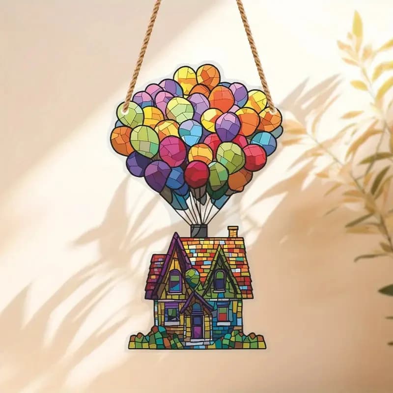 1 pièce Décoration de fenêtre Maison colorée et vibrante avec ballons - Décoration de vacances extér