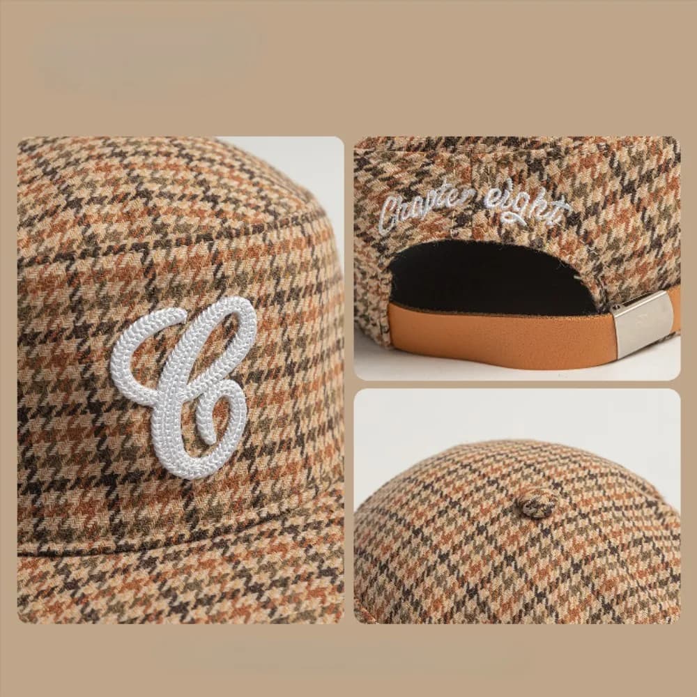Casquette vintage à dessus plat, à carreaux, avec broderie de lettres, imprimé léopard, casquette de