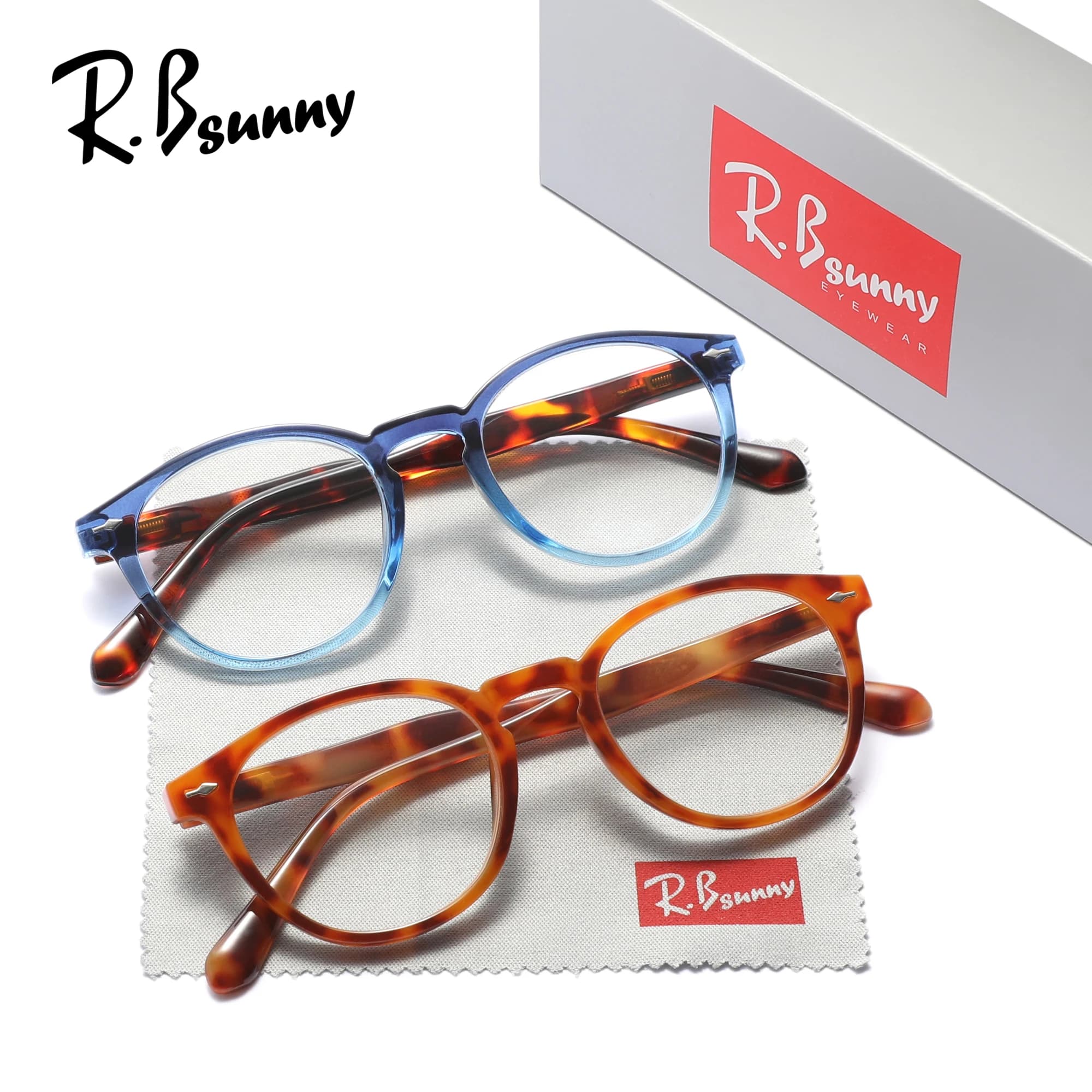 Lunettes de lecture rondes pour hommes et femmes, 2 pièces, monture de couleur Chic, Anti-lumière bl