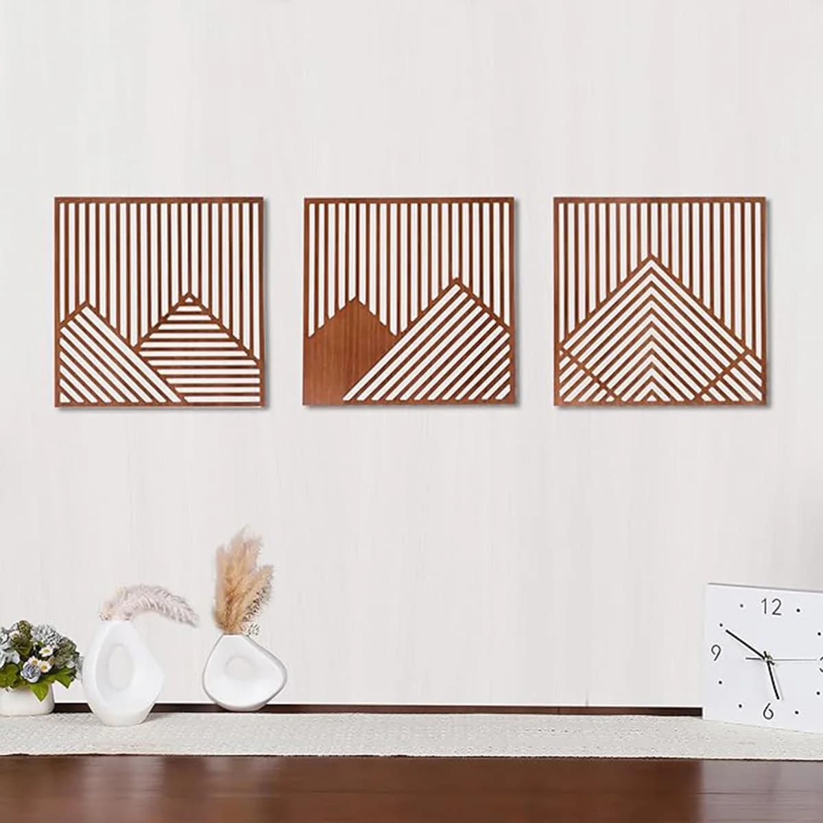 Décoration murale moderne en bois, 3 pièces, décor artistique en bois pour salon, chambre à coucher,
