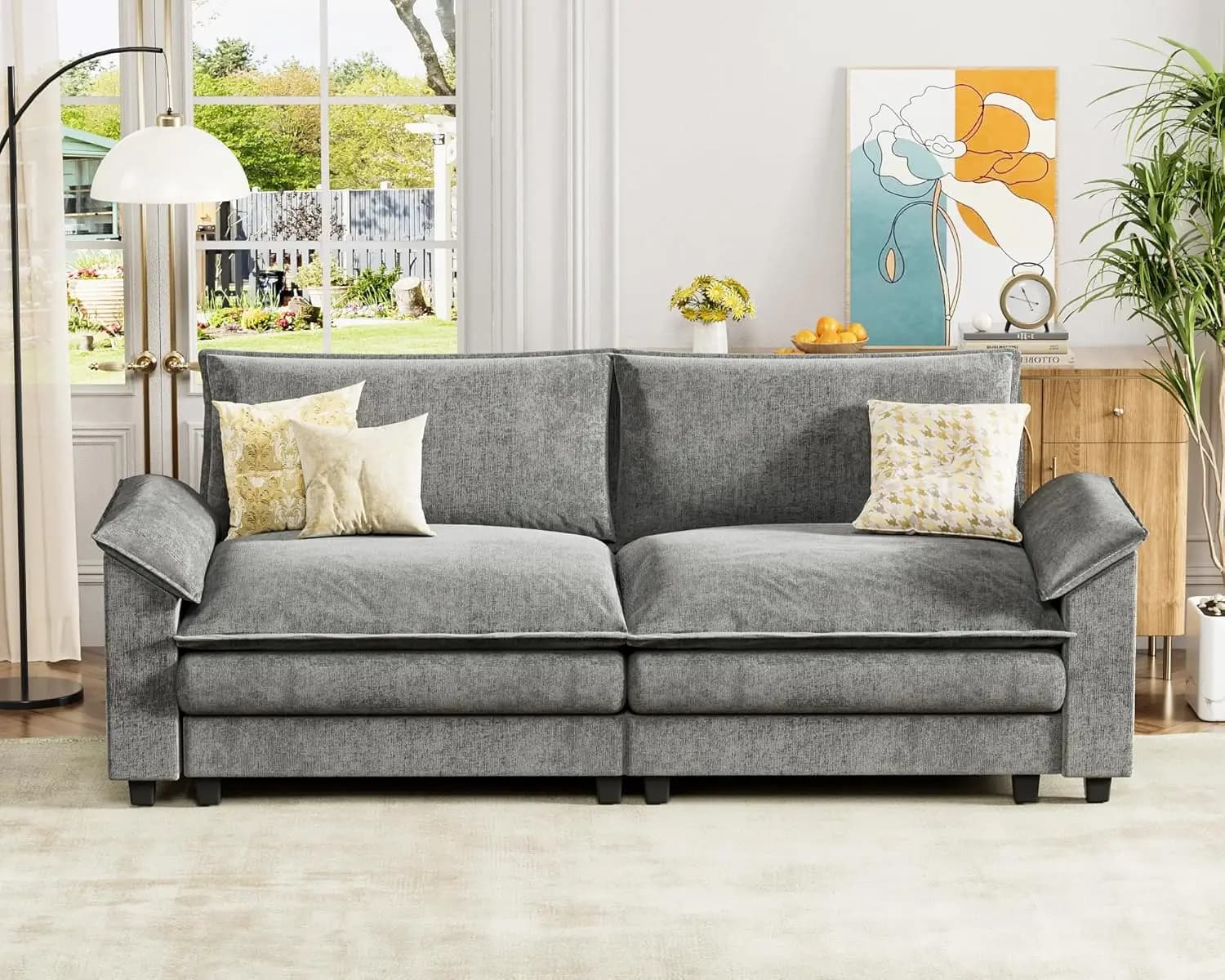 Canapé modulaire 80 pouces avec coussin double couche en chenille, profond, 2 places, style nuage, p