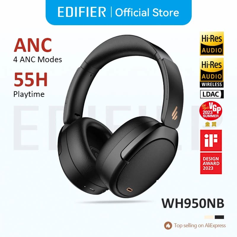 Casque sans fil à réduction de bruit active Edifier WH950NB, Bluetooth 5.4, Hi-Res Wireless, 80 heur
