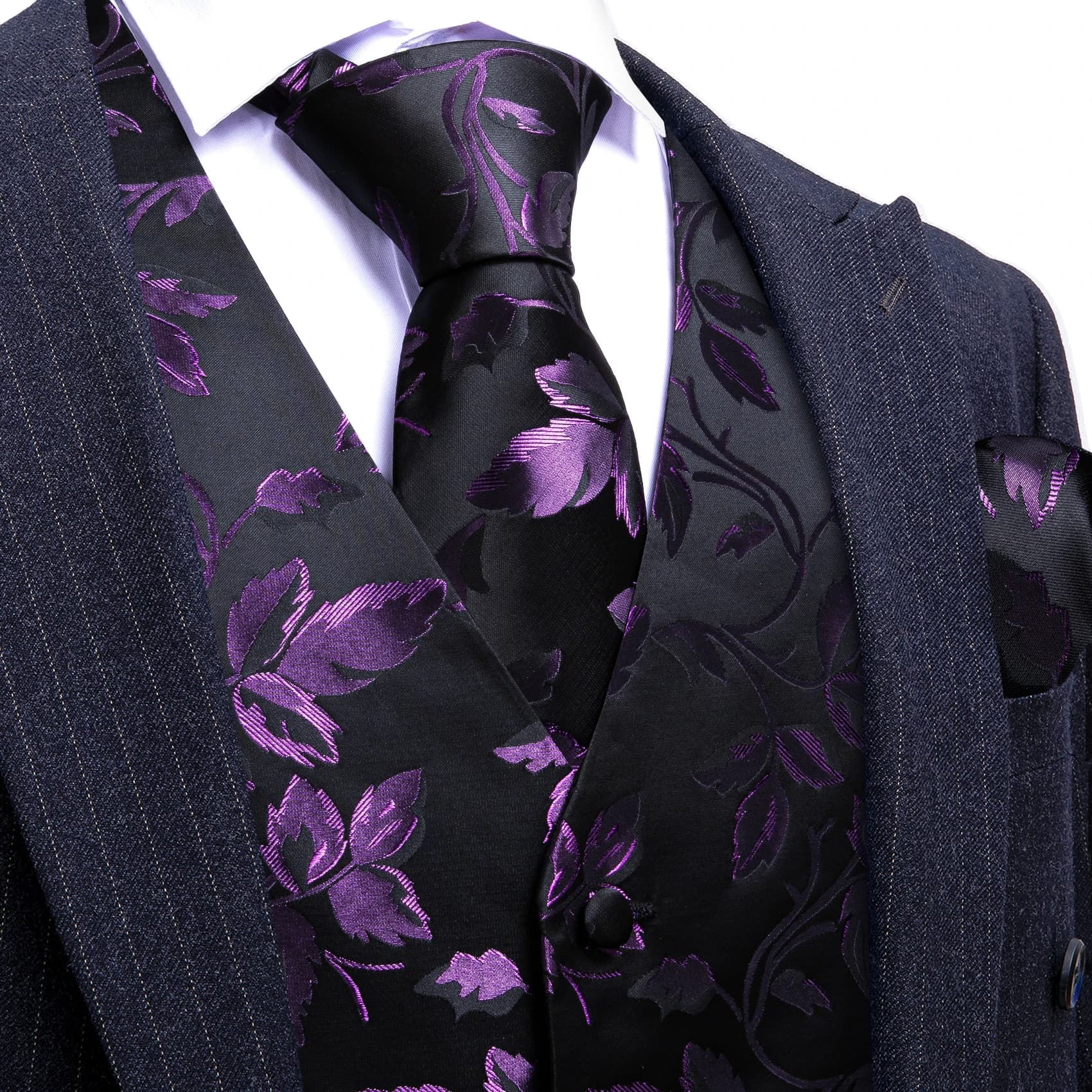 Lilas violet Violet lavande soie hommes gilet cravate Hanky boutons de manchette ensemble tissé gile