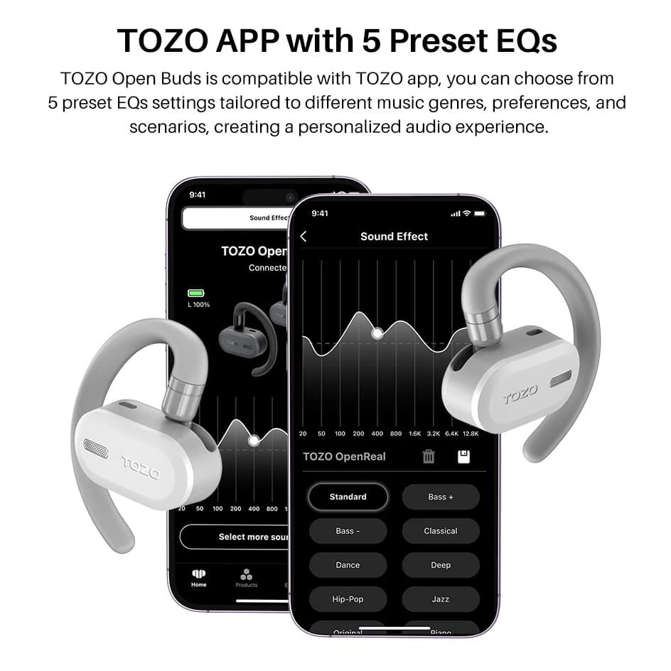 TOZO OpenBuds OWS Bluetooth 5.3 écouteurs oreille ouverte casque sans fil écouteurs appels cristalli