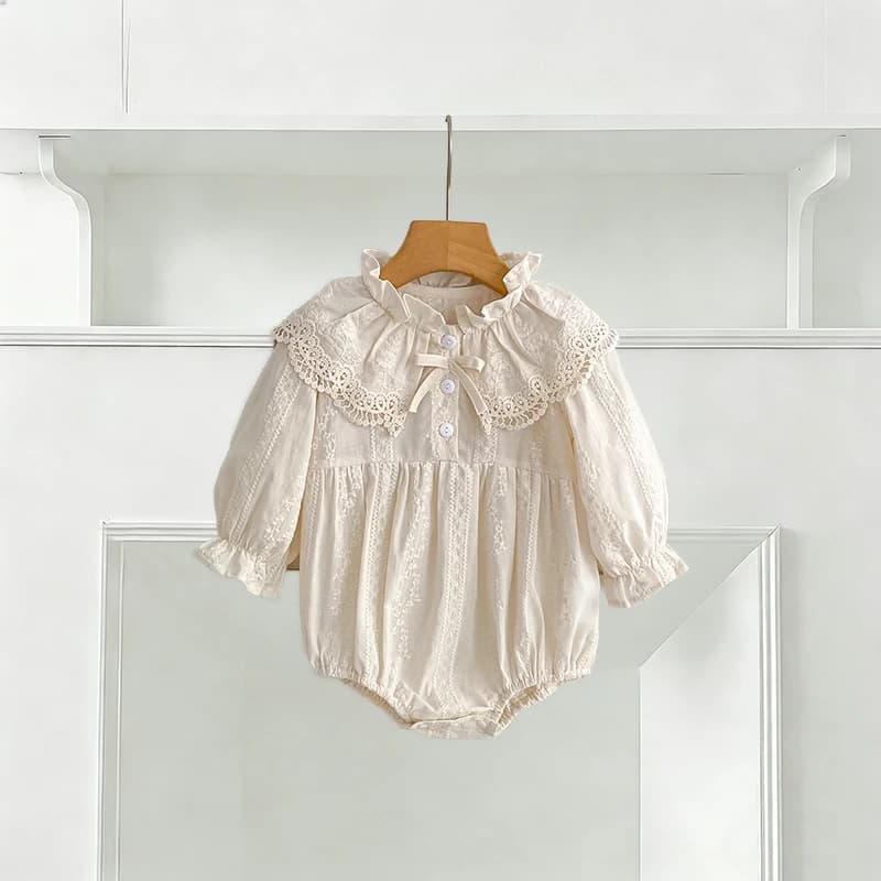 Body pour nouveau-né de 0 à 2 ans, vêtements à la mode, barboteuse en dentelle, col Peter Pan, nœud 