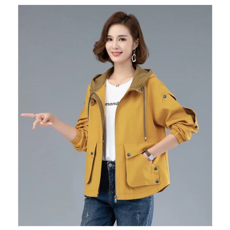 Veste courte à capuche pour femme d'âge moyen, manteau décontracté, grande taille, coupe-vent pour m