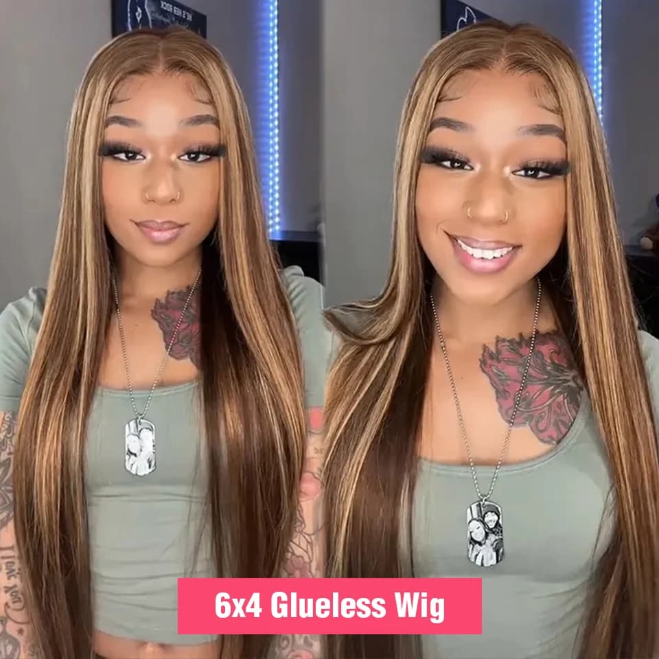 Perruque Lace Front Wig sans colle naturelle, cheveux humains, pre-plucked, coloré, pre-plucked, pre