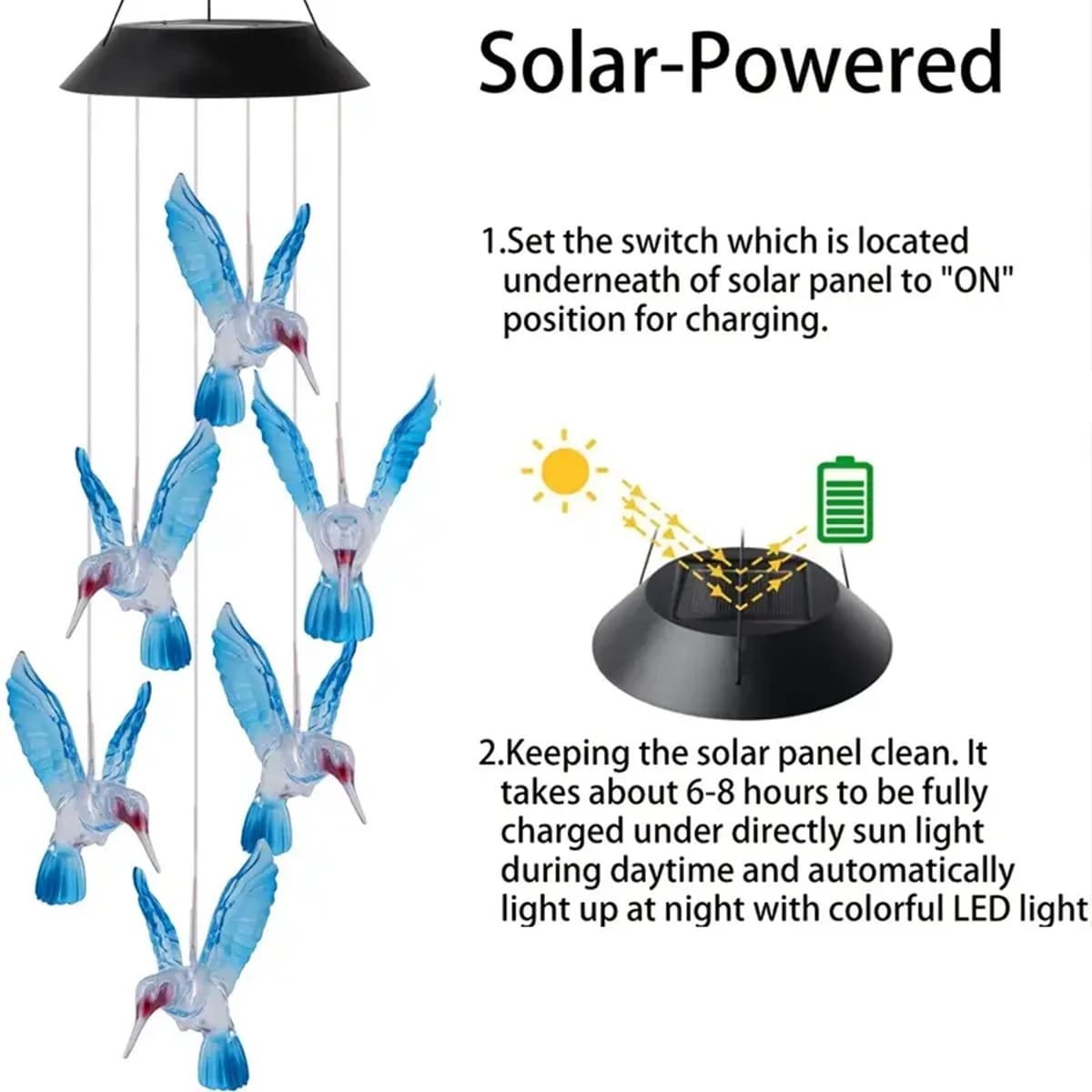Carillons éoliens solaires à couleur changeante, 1 pièce, lumières colibri solaires d'extérieur, car