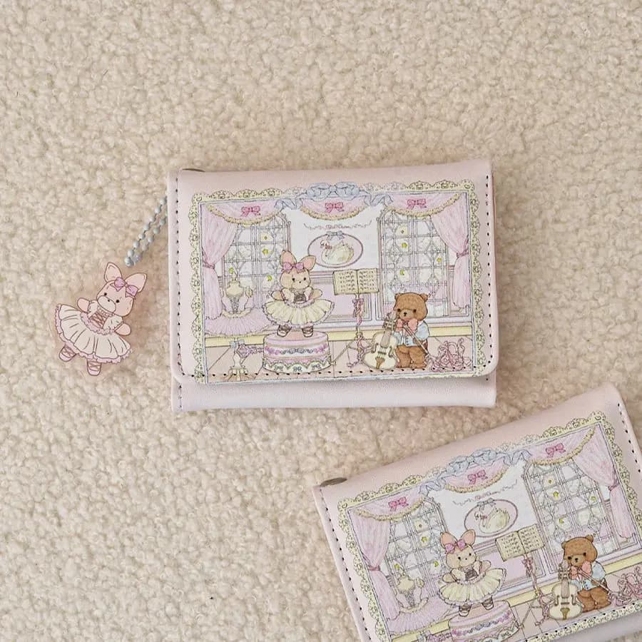 Portefeuille lapin ours série pique-nique de printemps pour fille, joli Design Original, Anti-démagn