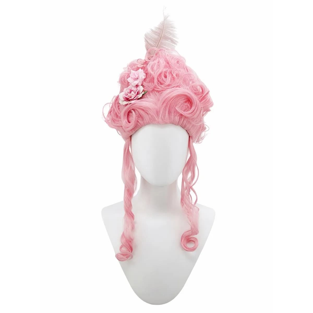 Perruque synthétique rose moelleuse de haute qualité |   Coiffure de la reine avec des fleurs de plu