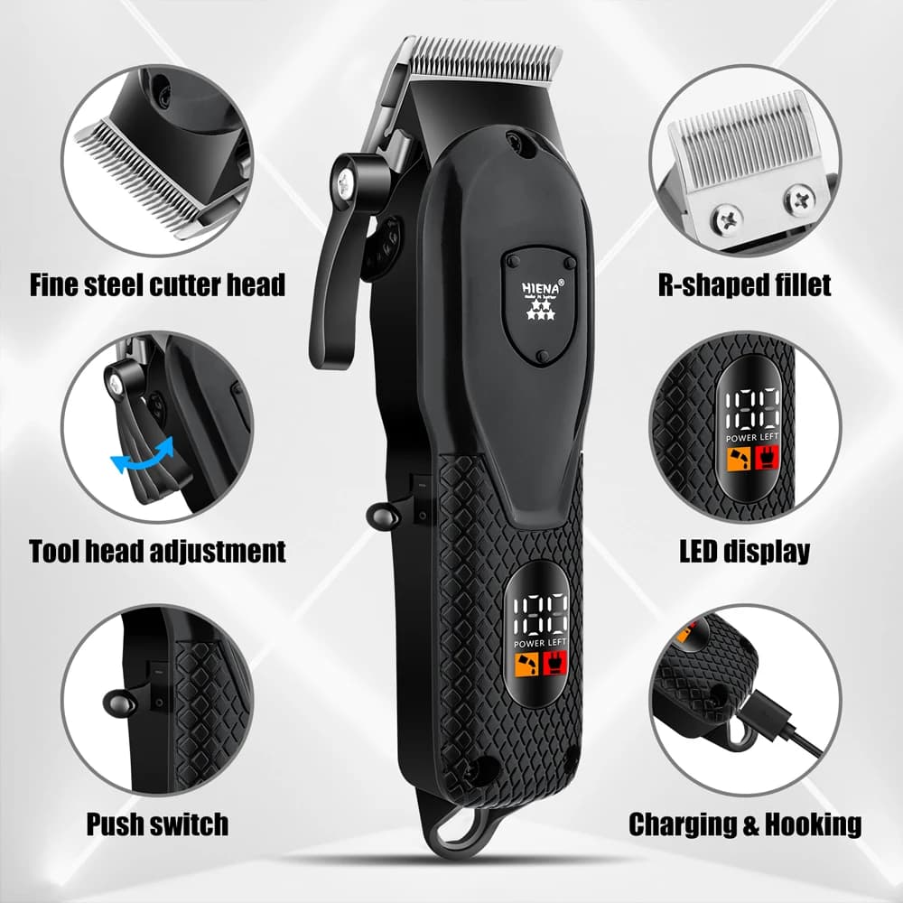 HIENA-Tondeuse à cheveux électrique professionnelle pour hommes, rasoir, ciseaux push, salon de coif