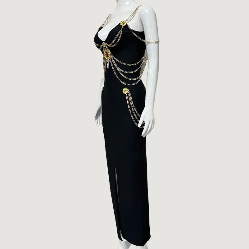 Qualité supérieure femmes Sexy robe de pansement rayonne élégante chaîne en métal moulante V Camisol