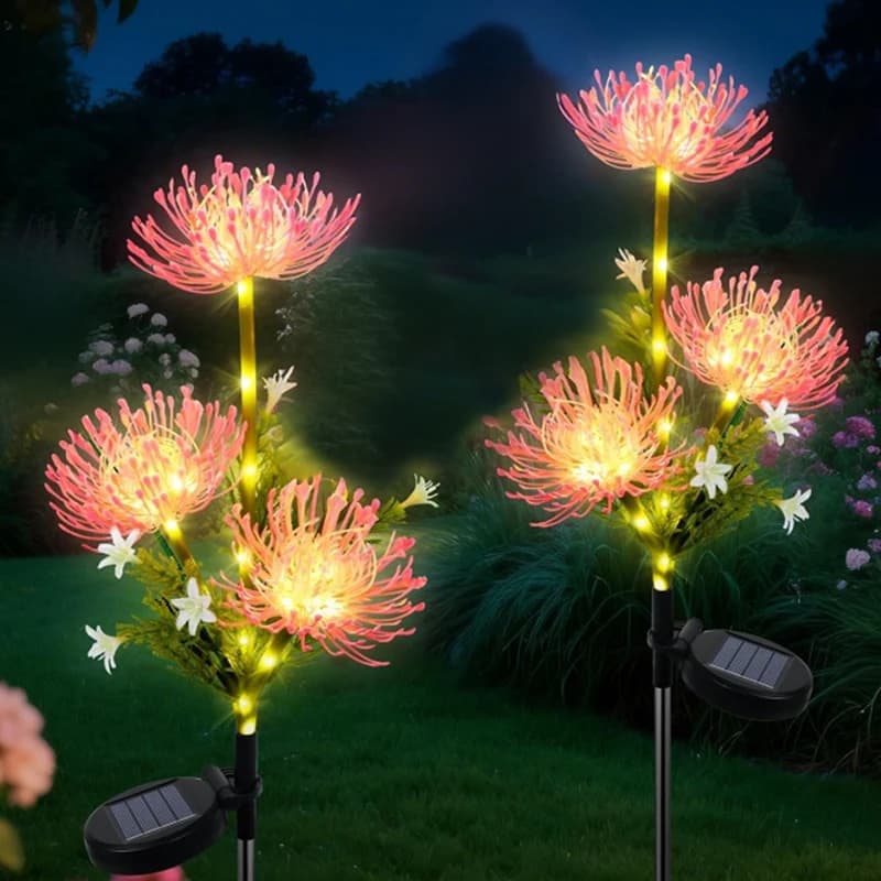 Lampes solaires de jardin en forme de fleurs avec fleurs et tiges lumineuses, lumières d'extérieur p