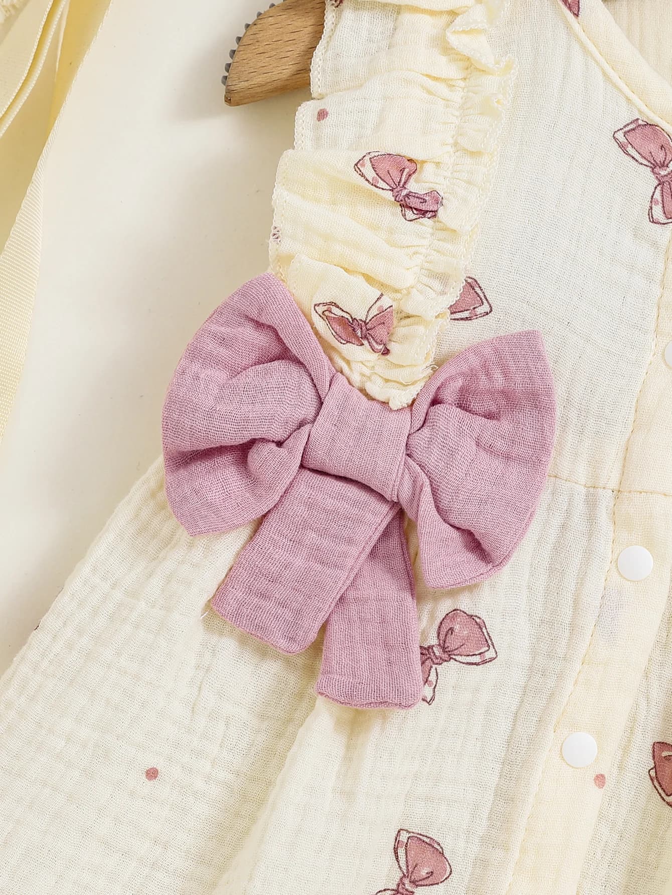 Robe pour bébé fille de 0 à 9 mois, 2 pièces, col rond, imprimé nœud, bord à volants, ensemble de ch