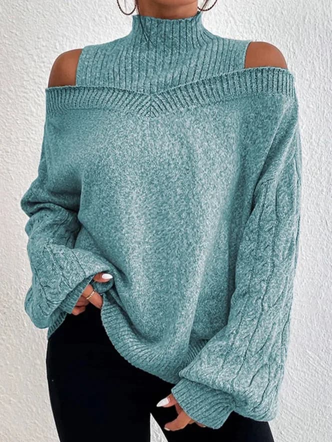 Cardigan en tricot ample à manches longues et col haut, épaules dénudées, pull européen et américain