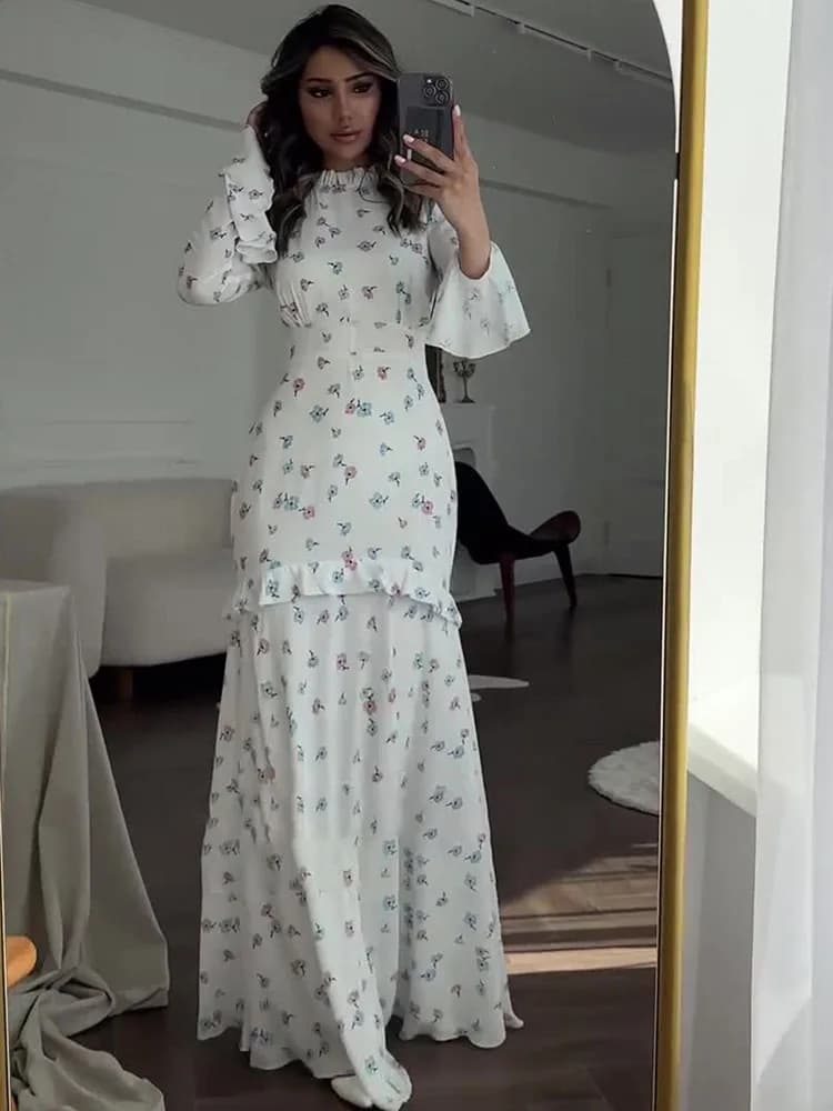 Tossy-Robe Longue Imprimée à Volants pour Femme, Tenue Élégante, Coupe Cintrée, Taille en Dentelle, 