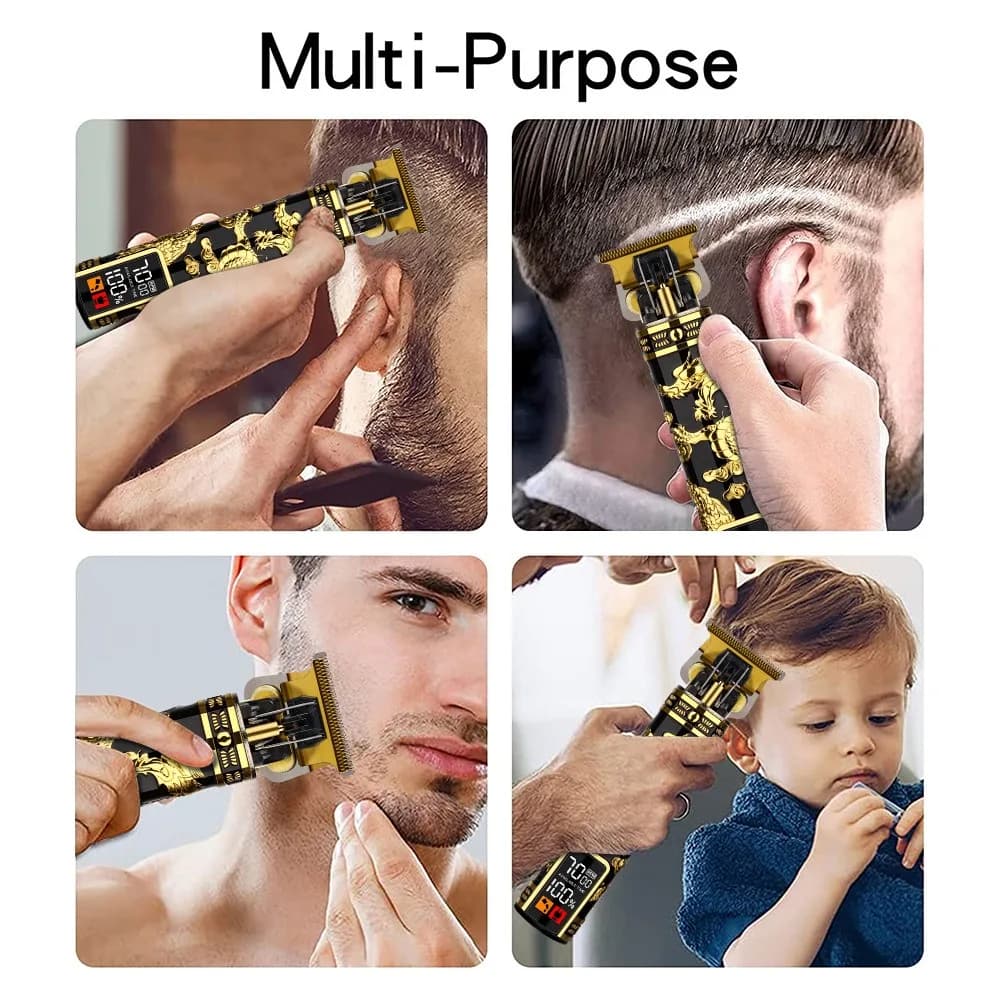 Tondeuse à cheveux électrique professionnelle pour hommes, affichage LCD, tondeuse à lame en T, sans