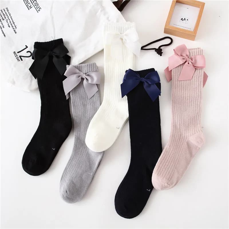 Chaussettes en coton pour petites filles de 0 à 8 ans, chaussettes longues et douces avec nœuds, cha