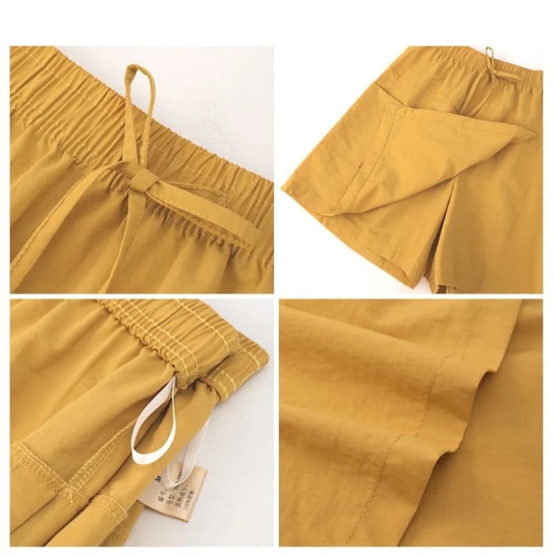 Faux 2 pièces Shorts jupes pour femmes taille haute Mini jupe blanche pantalon solide a-ligne fente 