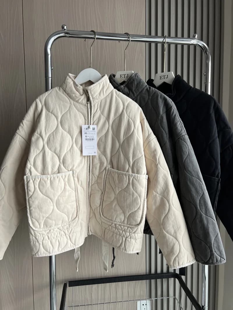 Nouvelle veste en coton pour femme 2025, style ample vintage, col montant, fermeture éclair, grandes