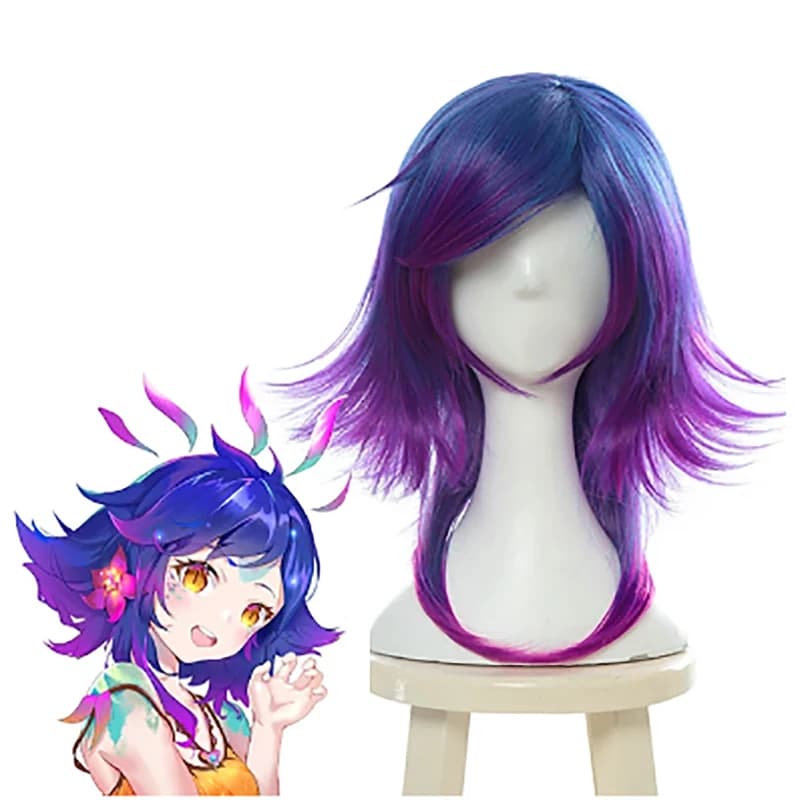Perruques de Cosplay synthétiques LOL Neeko, perruque de Cosplay du jeu caméléon curieux