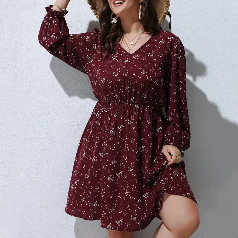 Robe trapèze à imprimé Floral pour femmes, manches longues bouffantes, taille haute, élégante, décon