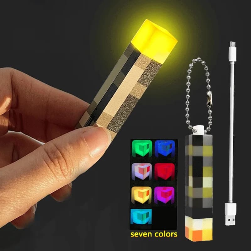MC Games Mini torche périphérique lumière LED porte-clés pendentif Pixel torche lampe de poche lumiè