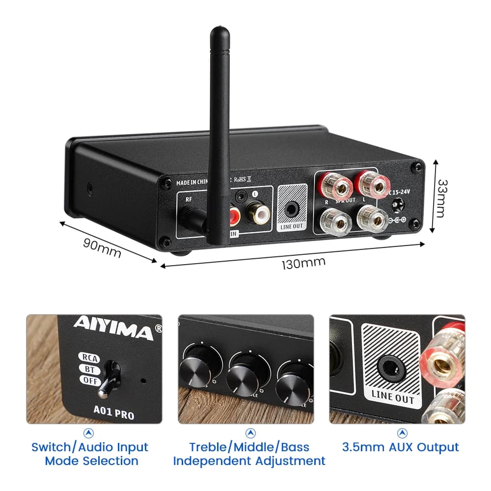 Amplificateur de puissance Bluetooth AIYIMA A01 PRO TPA3116D2, amplificateur audio HIFI 100W stéréo 