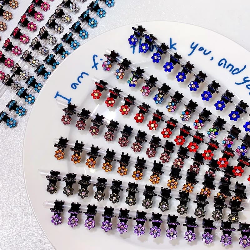 Mini pinces à cheveux en métal antidérapantes, fleurs colorées à paillettes et strass, accessoires p
