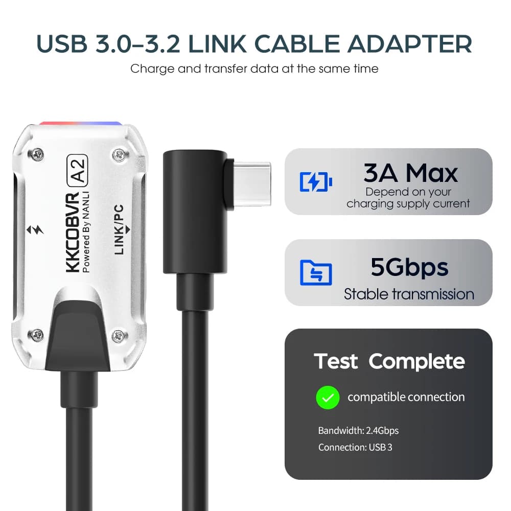 KKCOBVR A2 est compatible avec Quest 1/2/ProPico4 VR lien câble adaptateur transfert de données char