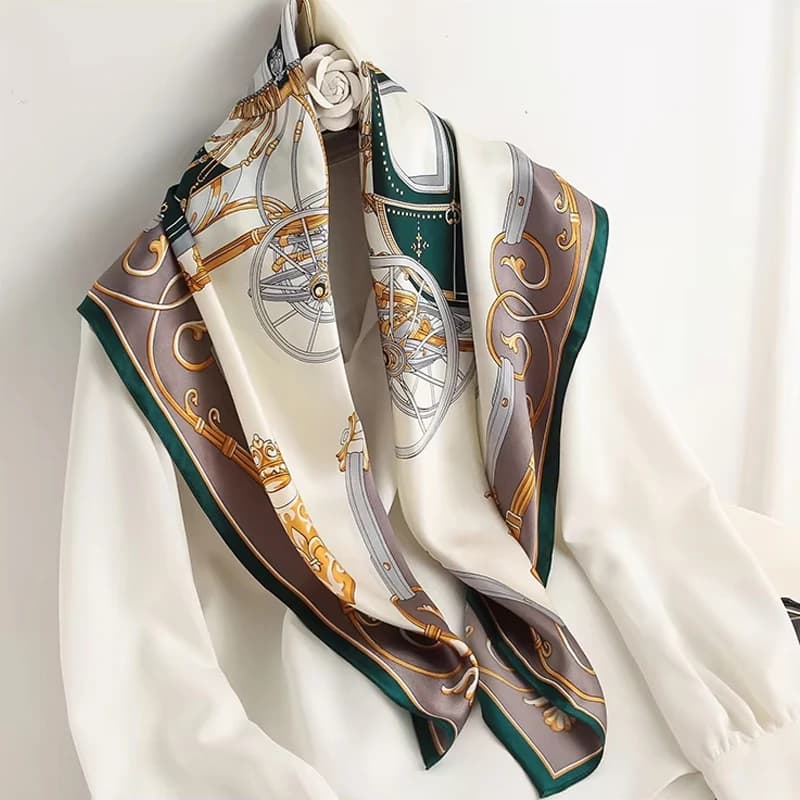 Foulard carré en soie pour femme 90x90cm, grande écharpe de luxe de marque, bandana imprimé, bandeau
