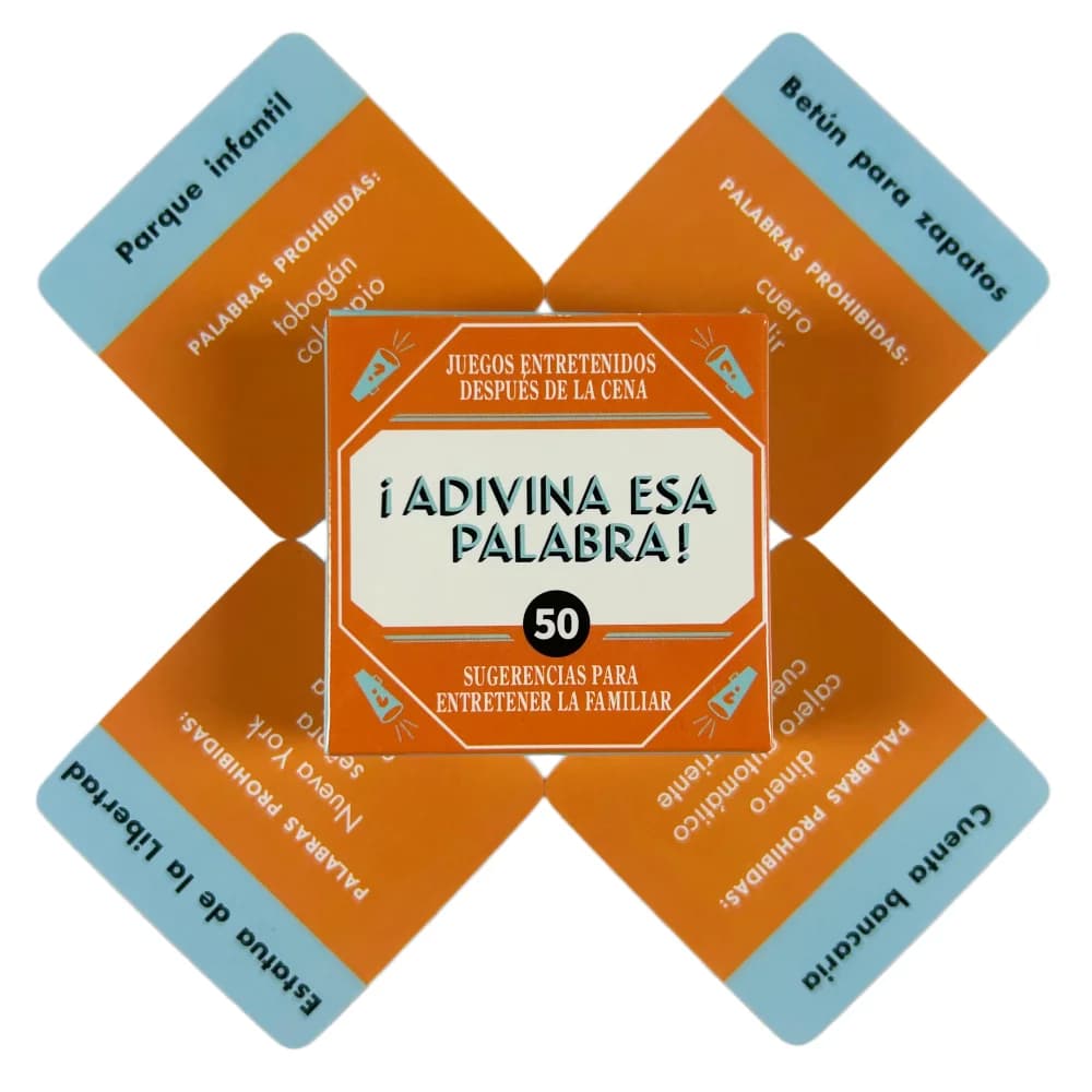 Jeu de société espagnol de devinettes de mots, format mini 5,5x5,5 cm – 50 cartes de vocabulaire « D