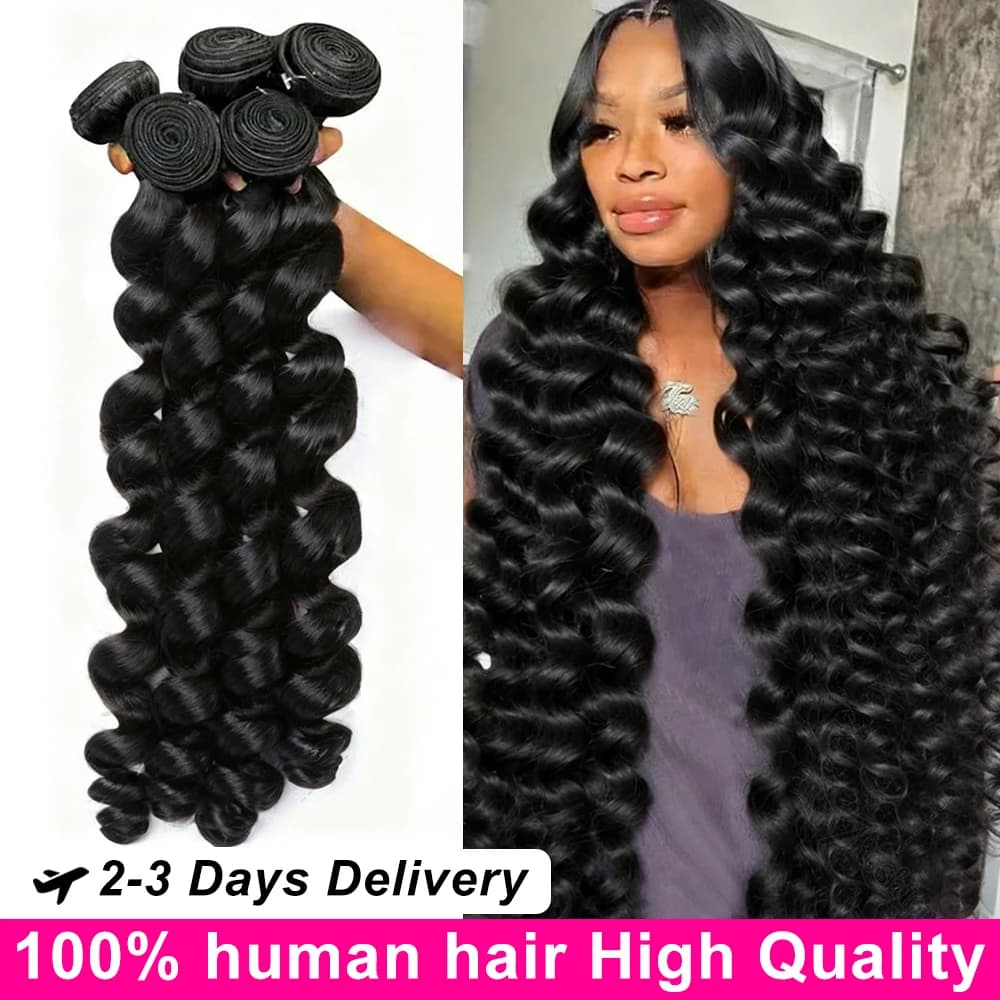 Extensions de cheveux humains brésiliens vierges non traités, ondulés lâches, 30, 32, 40 pouces, 1, 