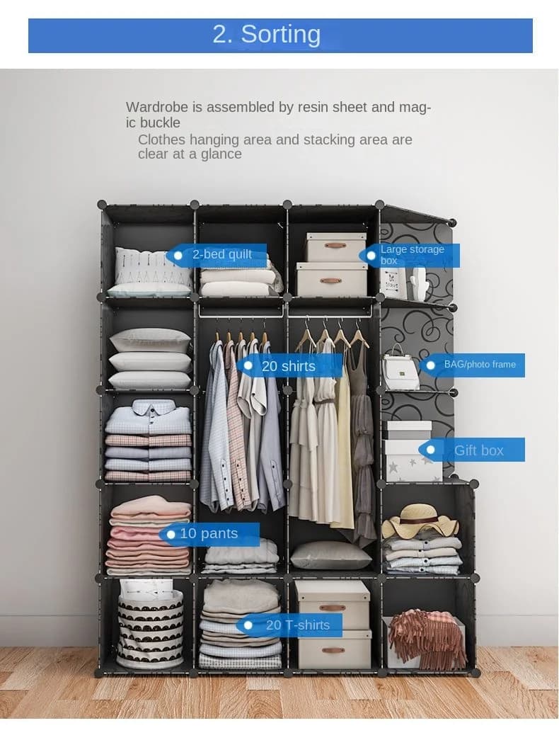Meuble de maison multifonction en plastique, armoire de chambre à coucher, rangement pliable, armoir