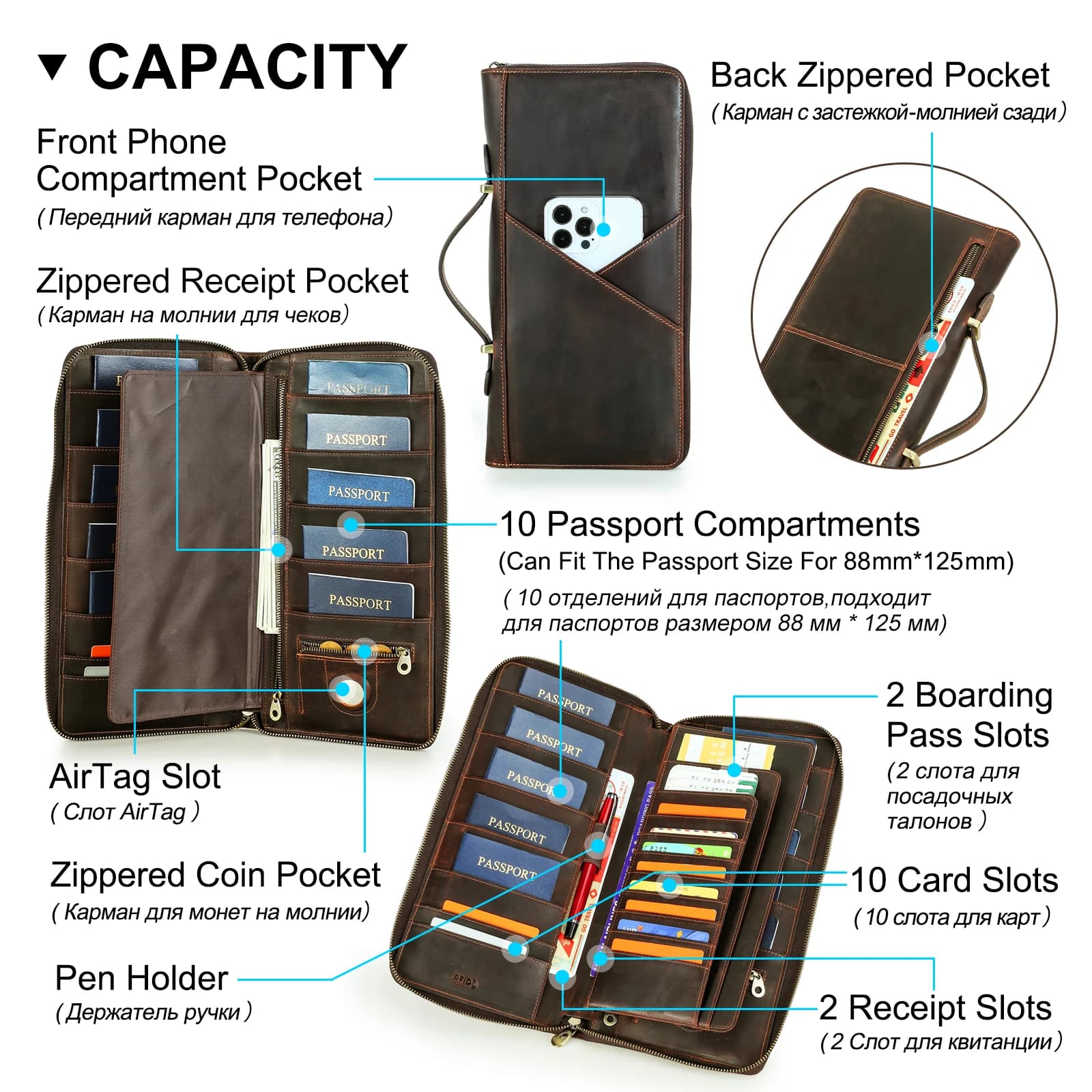 Packs de passeport portefeuille porte-passeport de voyage familial étui à documents organisateur por