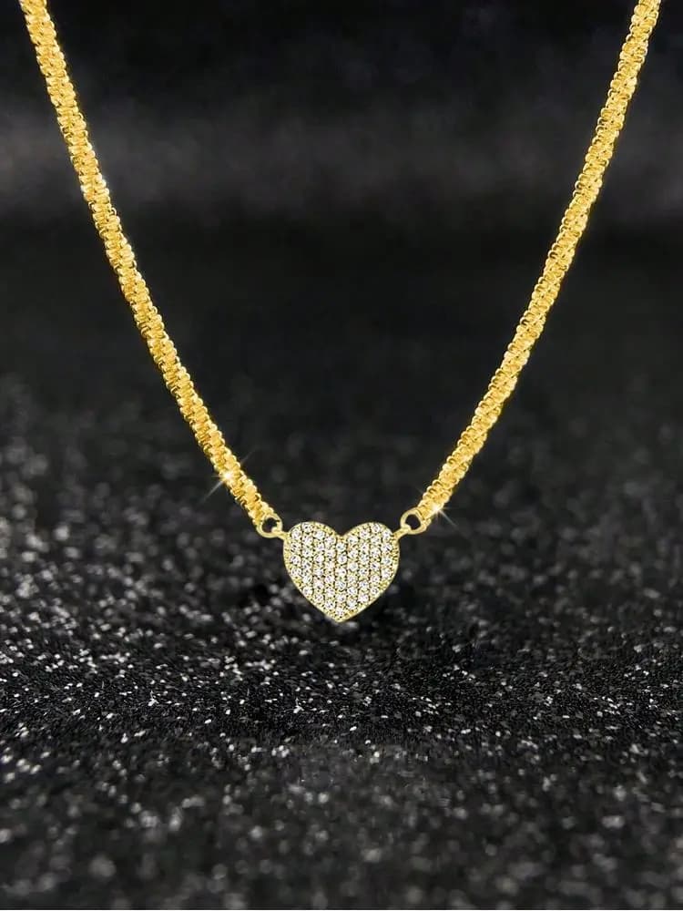 Collier en argent Sterling 925 pour femmes, en Zircon complet, en forme de cœur d'amour, pour fiança