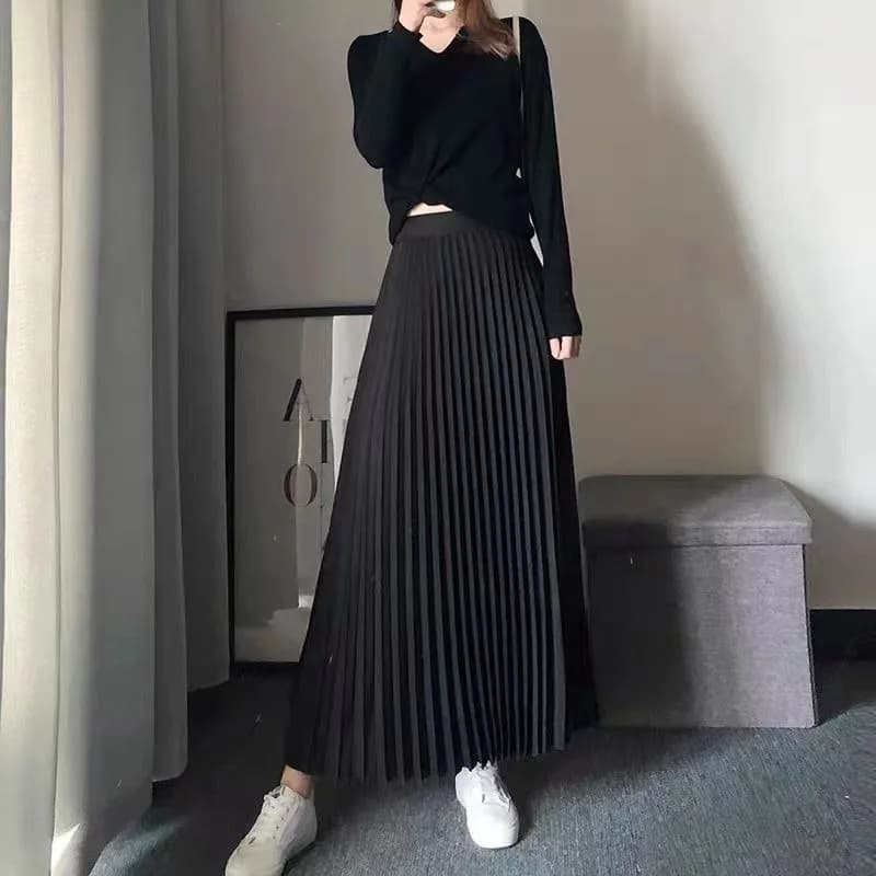 TFETTERS 11 couleurs jupe Maxi plissée 2025 nouvelles femmes coréenne jupe noire Simple taille haute