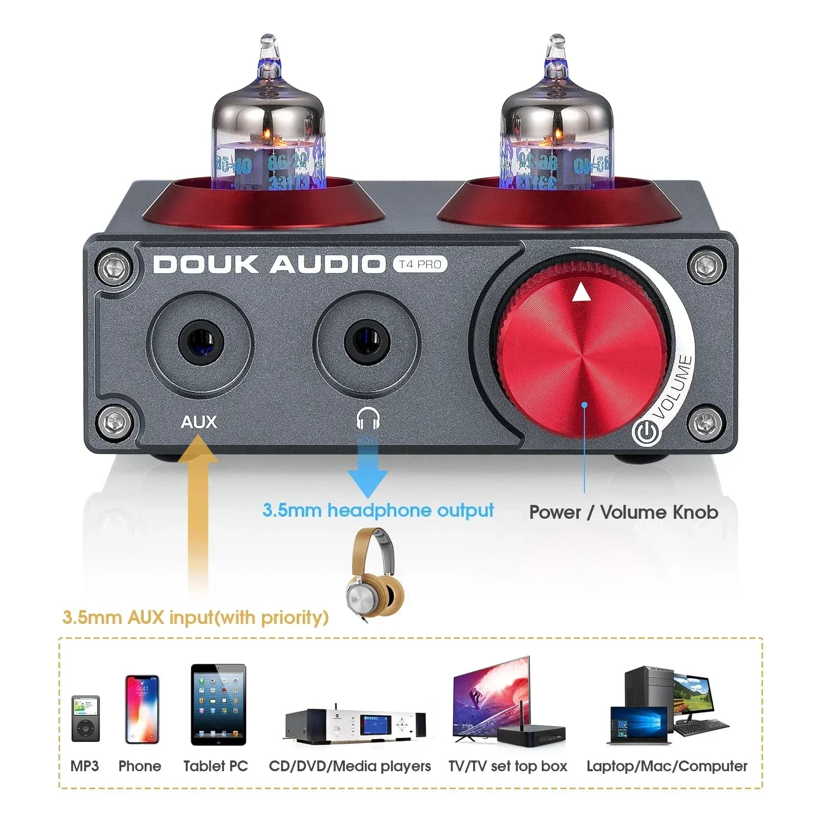 Douk Audio-Mini Préampli à Tube à Valve, Phono de Scène, Sauna, Audio Stéréo HiFi pour Téléphone, Co