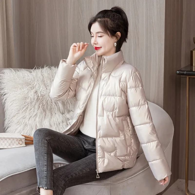 Veste courte rembourrée en duvet de couleur unie pour femme, coupe cintrée et à la mode, Parka d'hiv