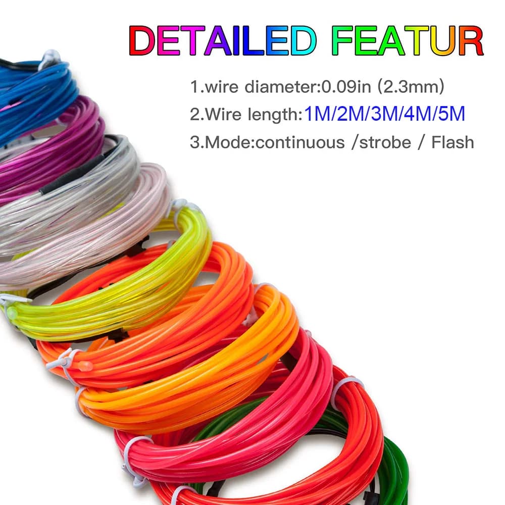 1/2/3/4/5M LED EL fil bande lumineuse batterie néon brillant chaîne lumières bricolage corde Tube Ha
